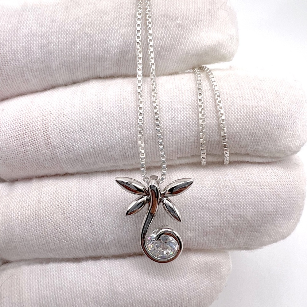 .925 Sterling Silver Dragonfly Necklace with Round Cz - Picture 5 of 14